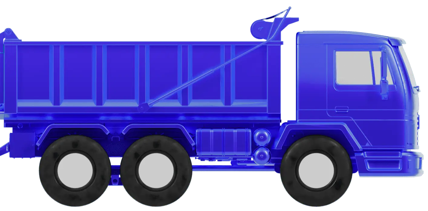 Blue dump truck side view illustration