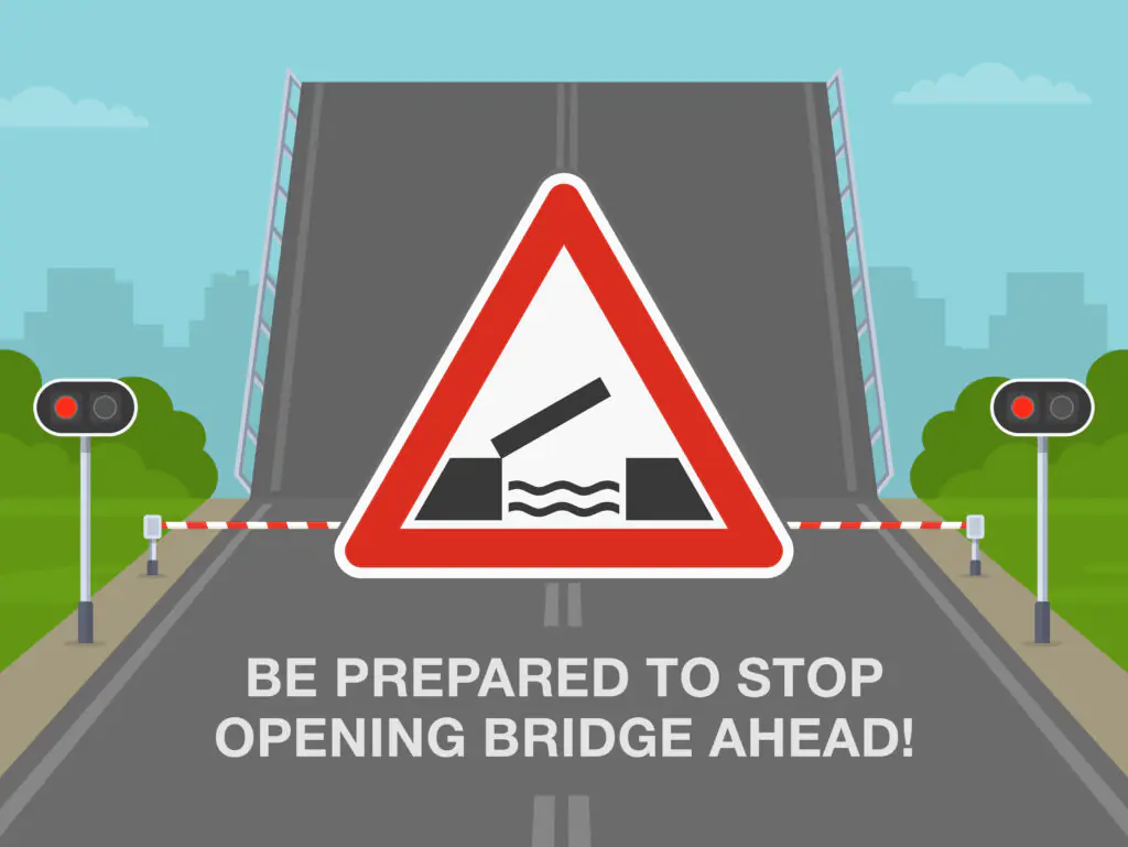Opening or Swing Bridge Ahead vs Quayside or River Bank