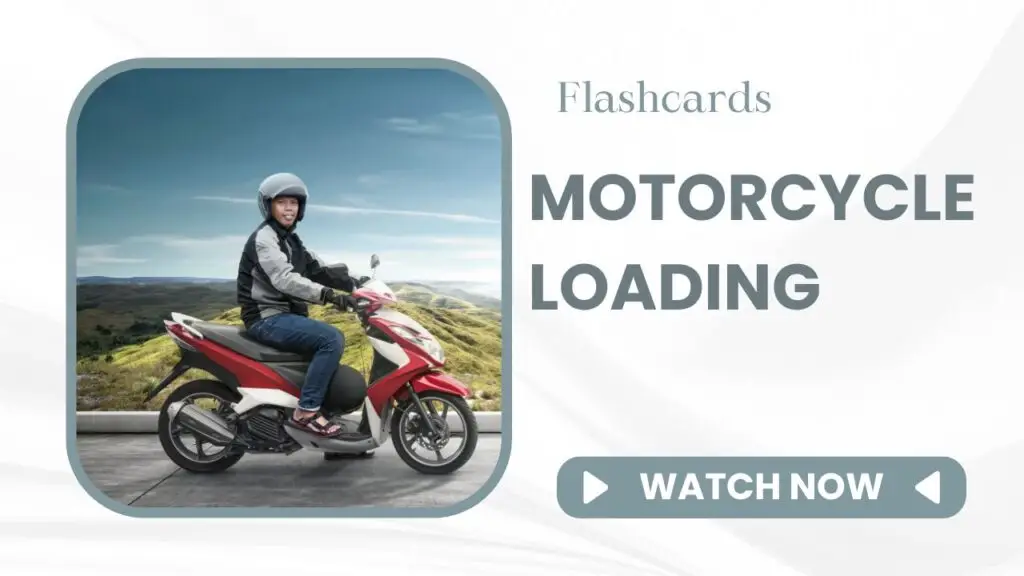 Motorcyclist with text motorcycle loading related to driving theory test content