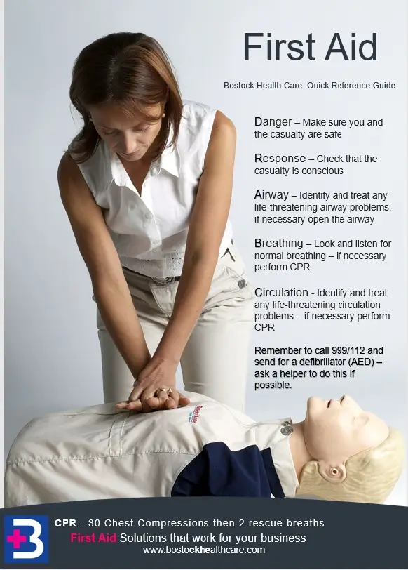 DR ABC is a simple first-aid emergency response acronym used in the UK (and many other places) to remind people of the vital steps to take when you first come across a casualty.