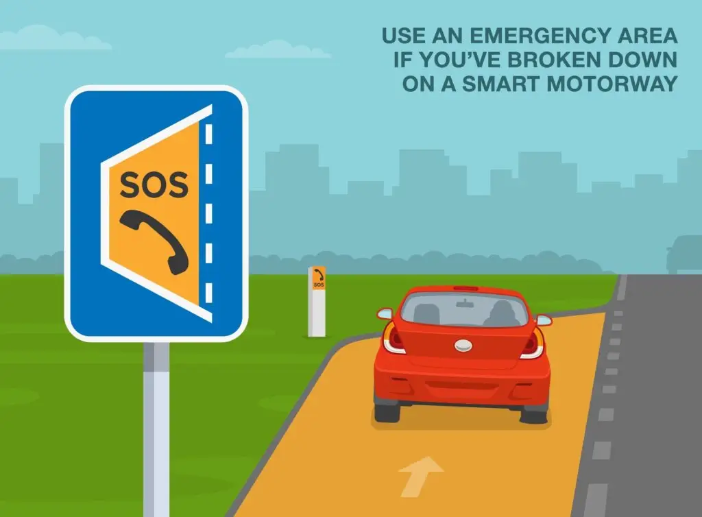 You have stopped in an emergency area. What must you do before you rejoin the carriageway?