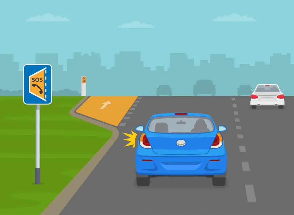 you have stopped in an emergency area. what must you do before you rejoin the carriageway