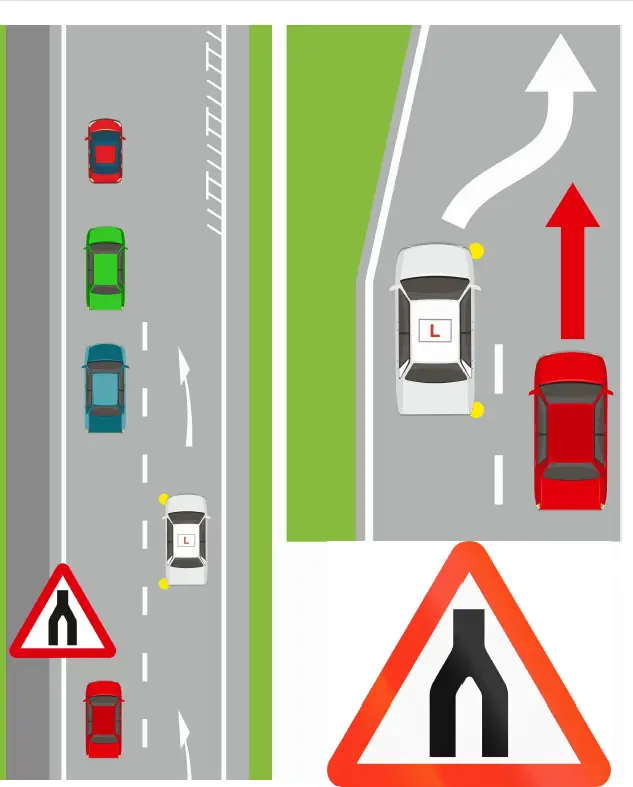 End of Dual Carriageway or Road narrows from both sides